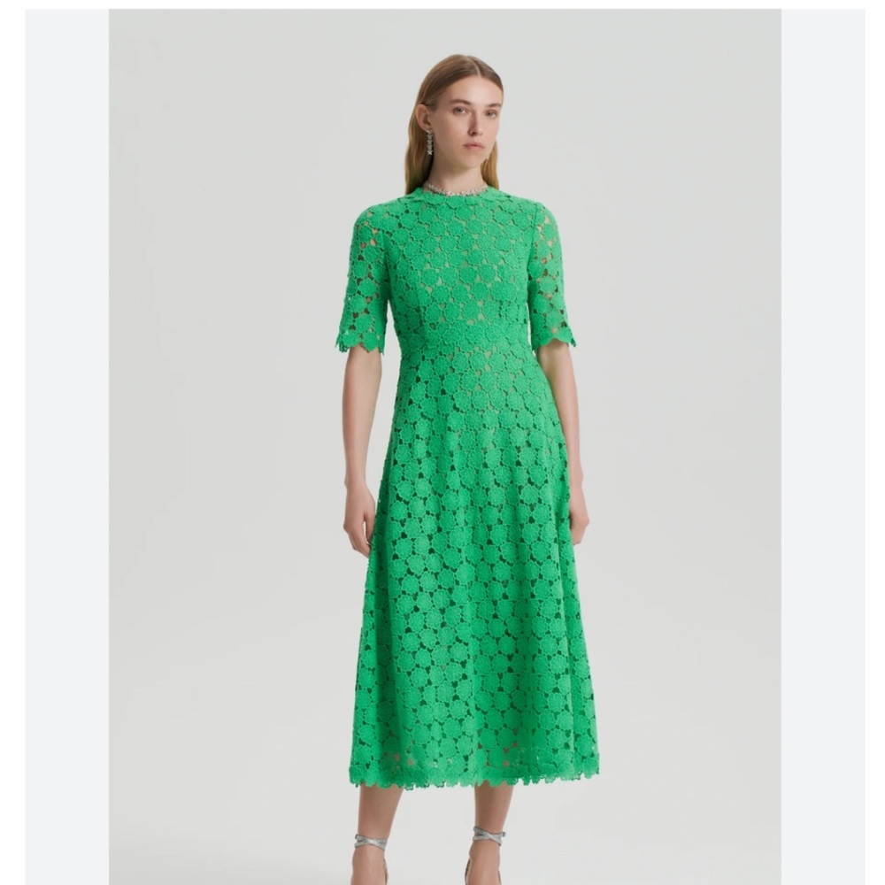 Scanlan Theodore Vibrant Green Lace Midi Dress